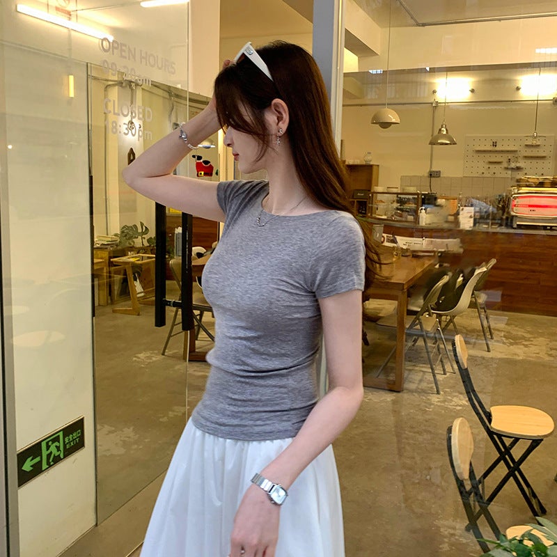 2025 Temperament Unique Beautiful Hollow Bow Shoulder White Short-Sleeved T-Shirt Women'S Summer Commuter New Style - Image 3
