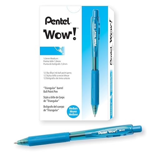 Pentel WOW! Retractable Ballpoint Pens, Medium Line, Sky Blue Ink, Box of 12 (BK440-S) - Image 1