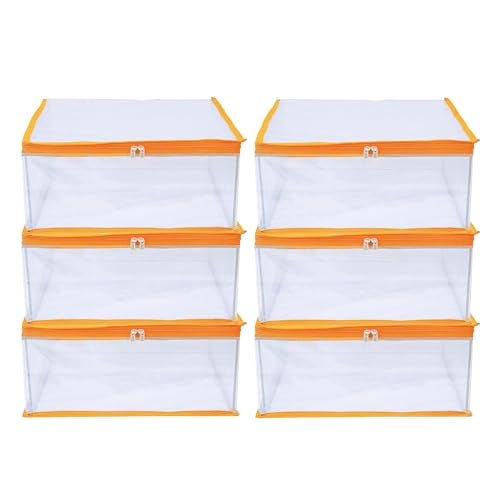 MBW Clothes Organiser for Wardrobe, Saree Covers with zip, Saree Organizer for Wardrobe, Clothes Storage Bag, Saree Bags Storage, Saree Covers for Storage, Transparent (Yellow - Pack of 6) - Image 1