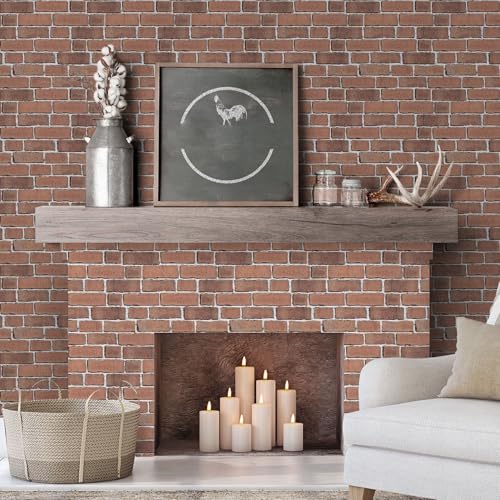 TANONE Red Brick Wallpaper Peel and Stick Brick Self-Adhesive Stone Wallpaper 3D Faux Brick Wall Backdrop 17.5" X 118.1" Vintage Removable Wall Paper for Fireplace Kitchen - Image 1