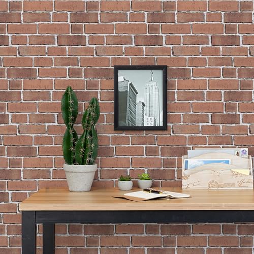 TANONE Red Brick Wallpaper Peel and Stick Brick Self-Adhesive Stone Wallpaper 3D Faux Brick Wall Backdrop 17.5" X 118.1" Vintage Removable Wall Paper for Fireplace Kitchen - Image 2