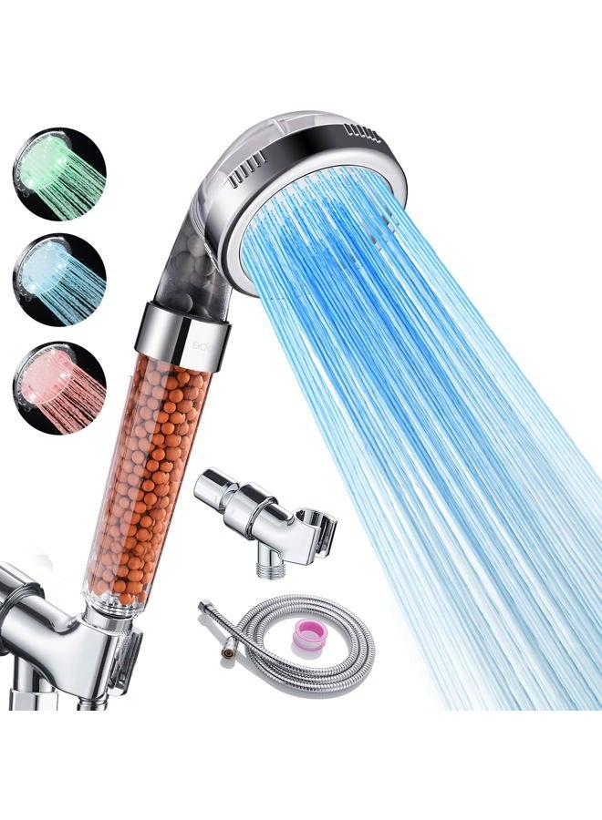 Cobbe Filtered LED Shower Head with Handheld, Color Changing, High Pressure Shower Head with Filter, Water Saving Spray Handheld Showerheads with Hose and Base for Dry Skin & Hair - Image 1