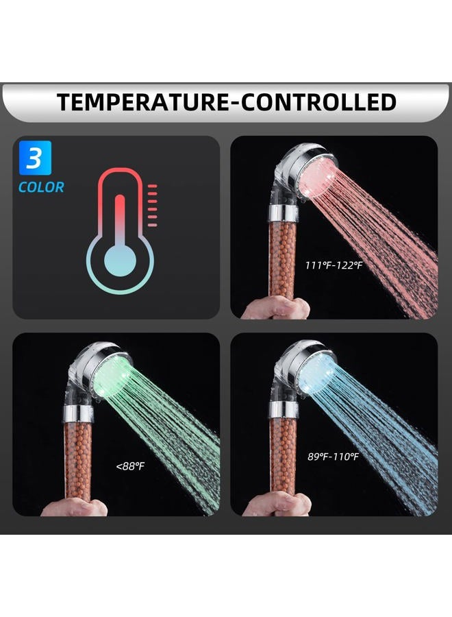 Cobbe Filtered LED Shower Head with Handheld, Color Changing, High Pressure Shower Head with Filter, Water Saving Spray Handheld Showerheads with Hose and Base for Dry Skin & Hair - Image 4
