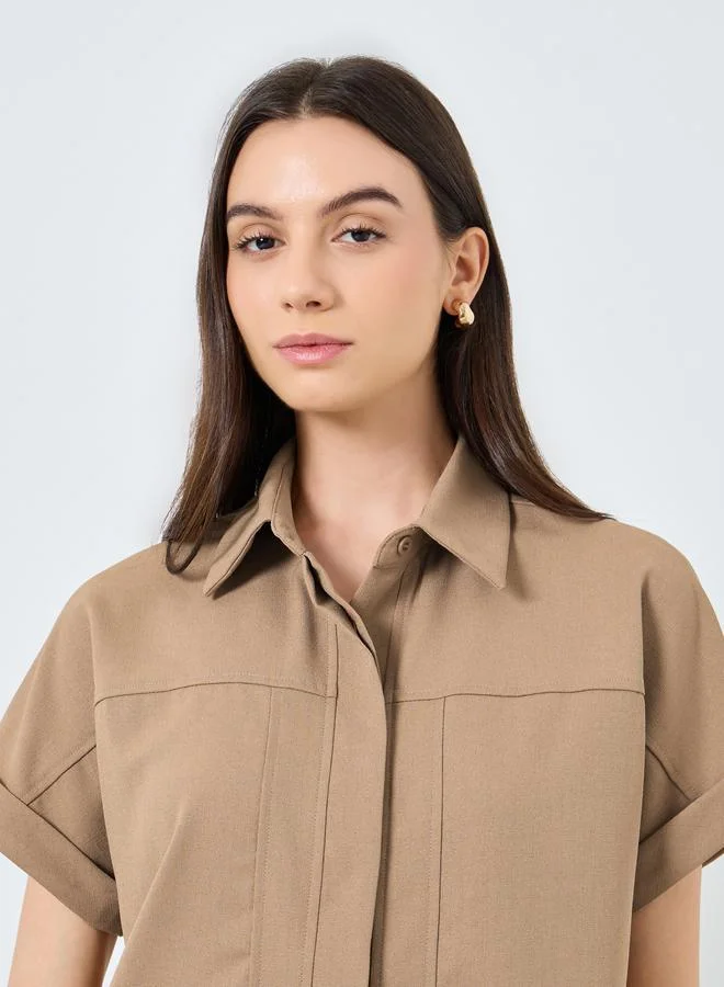 Take Two Take Two Solid Buttoned Top and Loose Fit Pants Set