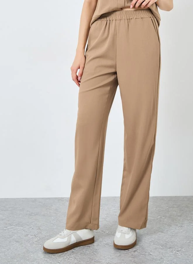 Take Two Take Two Solid Buttoned Top and Loose Fit Pants Set