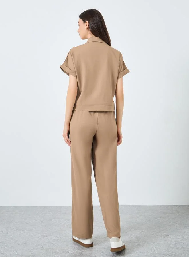 Take Two Take Two Solid Buttoned Top and Loose Fit Pants Set
