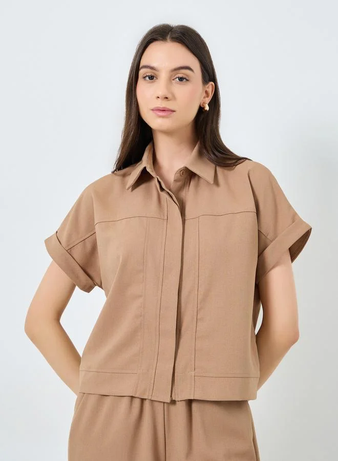 Take Two Take Two Solid Buttoned Top and Loose Fit Pants Set
