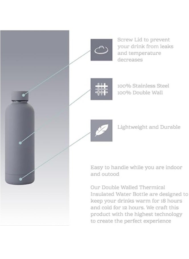 JoyousSto Stainless Steel  water bottle insulated thermos soft touch with neck tags travel water bottle Long Lasting Hot or Cold Drinks Grey 500ml  - Image 2