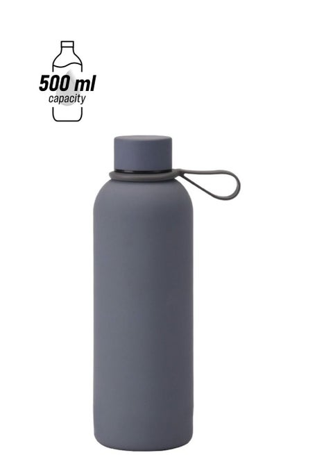 Stainless Steel  water bottle insulated thermos soft touch with neck tags travel water bottle Long Lasting Hot or Cold Drinks Grey 500ml