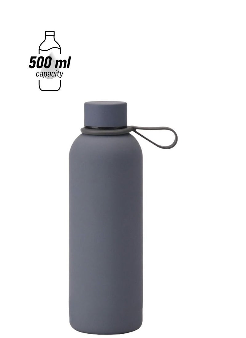 Generic Stainless Steel  water bottle insulated thermos soft touch with neck tags travel water bottle Long Lasting Hot or Cold Drinks Grey 500ml  - Image 1
