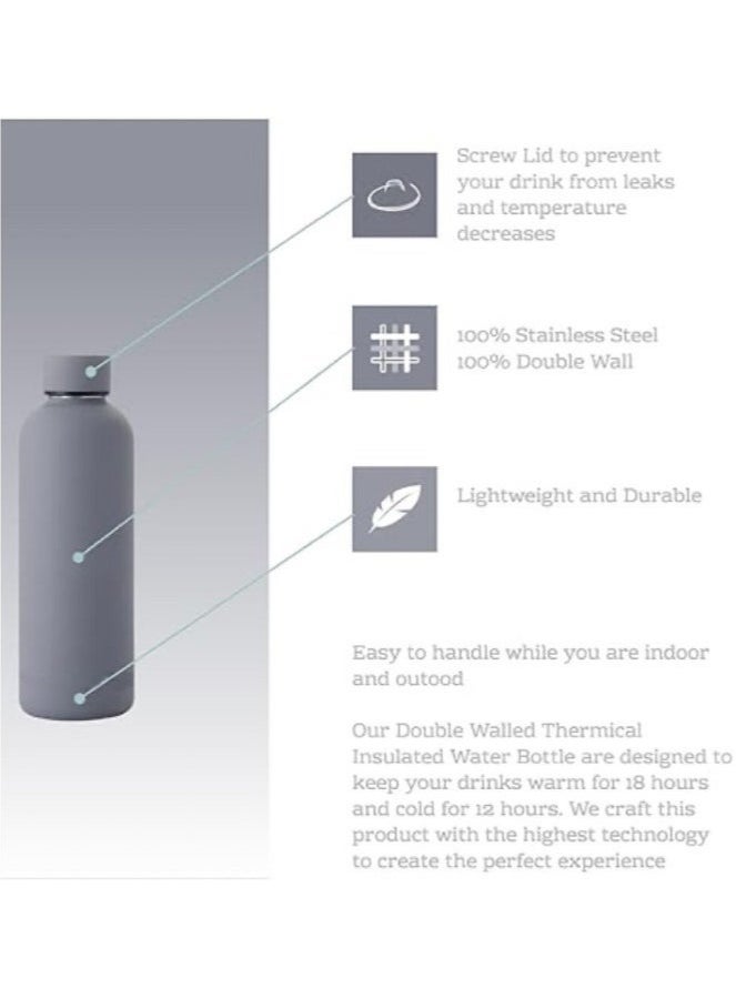 Generic Stainless Steel  water bottle insulated thermos soft touch with neck tags travel water bottle Long Lasting Hot or Cold Drinks Grey 500ml  - Image 2