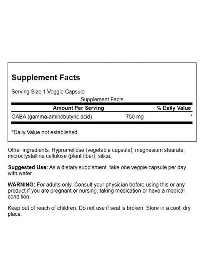 Swanson Amino Acid Maximum Strength GABA 750 Milligrams 60 Veg Capsules (2 Pack) - Image 2