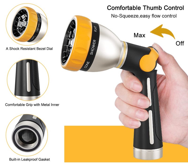 FANHAO Garden Hose Nozzle, 100% Heavy Duty Metal Spray Nozzle with Thumb Control, High Pressure Water Nozzle with 8 Adjustable Spray Patterns for Watering Plants, Washing Cars and Showering Pets - Image 3