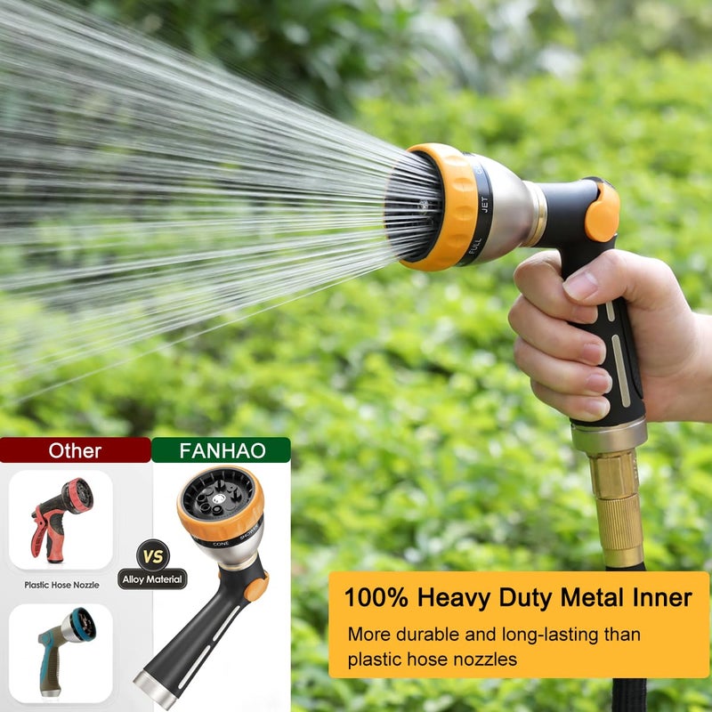 FANHAO Garden Hose Nozzle, 100% Heavy Duty Metal Spray Nozzle with Thumb Control, High Pressure Water Nozzle with 8 Adjustable Spray Patterns for Watering Plants, Washing Cars and Showering Pets - Image 2