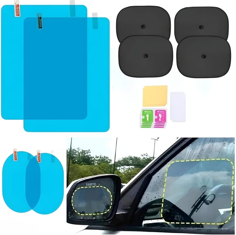 DETACHI Sun Shade + Rain Water Resistant Anti Fog Film, Anti Glare, Scratch Resistant, Protection, Universal Fit Car Accessories -View Mirror for Safe Driving- Combo Pack 2X(Oval+Square, 4XSun Shade) - Image 1