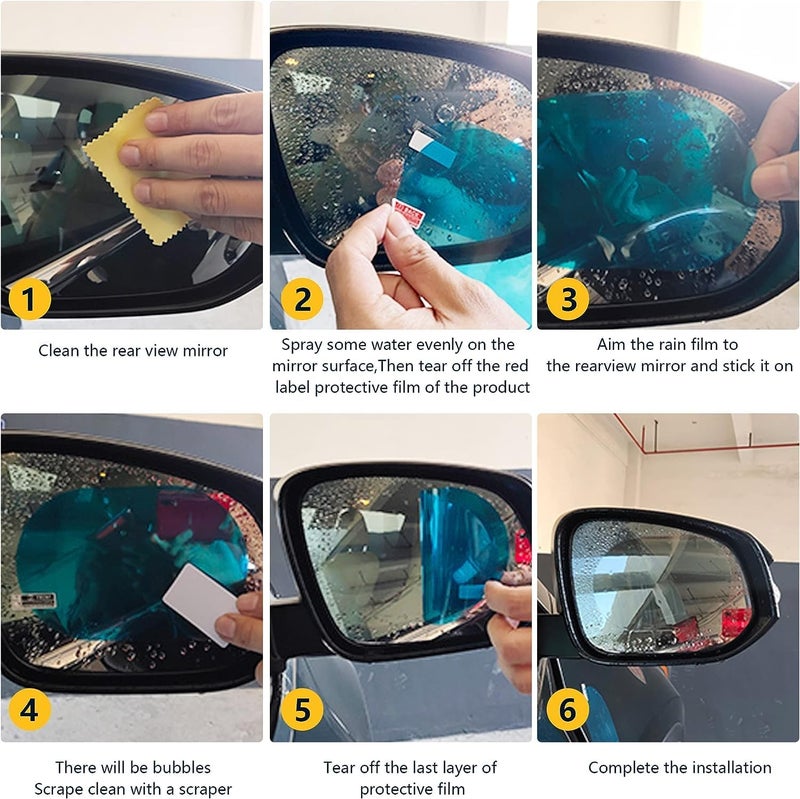 DETACHI Sun Shade + Rain Water Resistant Anti Fog Film, Anti Glare, Scratch Resistant, Protection, Universal Fit Car Accessories -View Mirror for Safe Driving- Combo Pack 2X(Oval+Square, 4XSun Shade) - Image 3