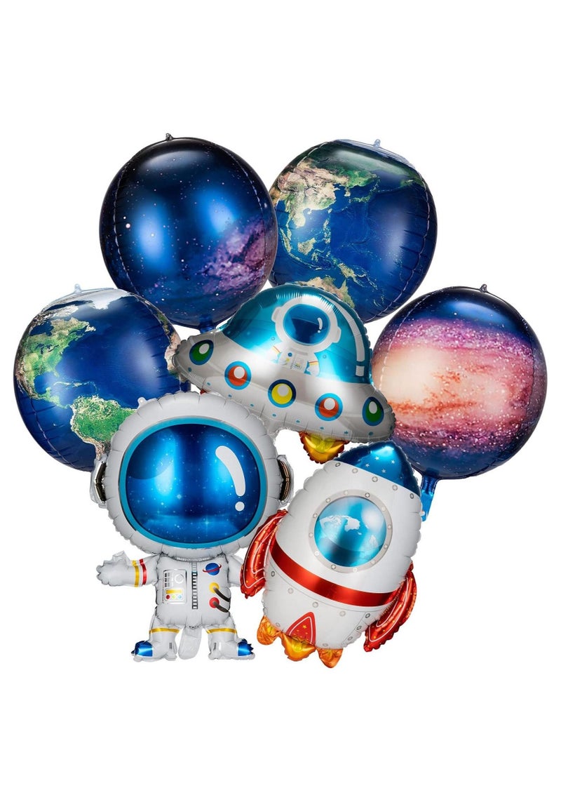 Galaxy Space Balloons, 7 Pcs Large Outer Space Cartoon Balloons, Inflatable Rocket Astronaut Earth Spaceship Foil Planet Balloons, Space Party Supplies for Birthday Party Baby Shower - Image 1