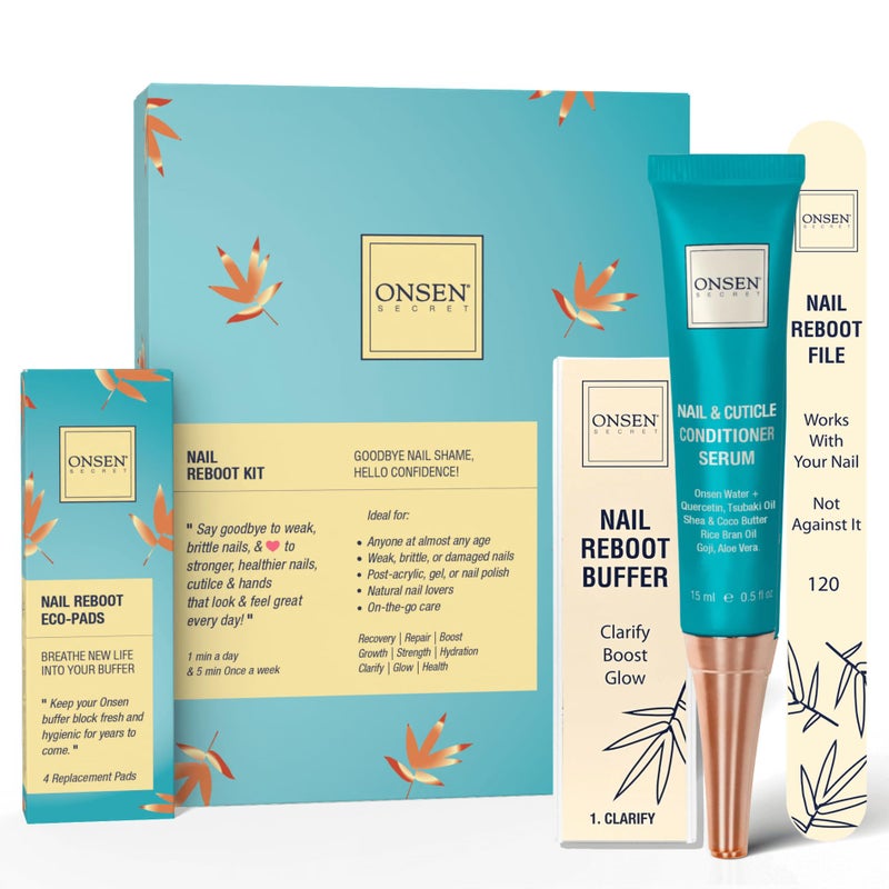 Onsen Secret Nail Care Kit - w/Cuticle Care Serum, Japanese Nail Buffer and Shine Kit - Strengthening & Shining - Spa-Quality Manicure - Organic Ingredients - Long-Lasting Shine - Easy & Safe - 1pk - Image 1