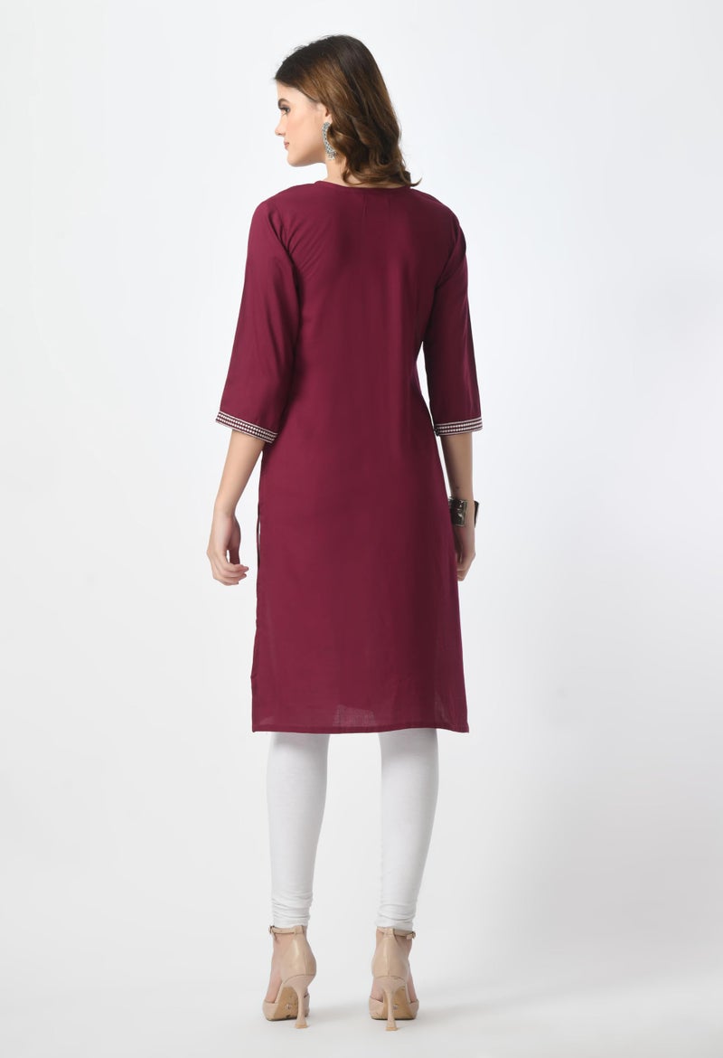 LIBOZA Store LIBOZA Kurta for Women – Lakhnowi Chikankari Embroidered Ladies Kurti, Stylish Girls Top, Ethnic Full Kurtas, Straight Design Kurtis for Woman Purple - Image 2