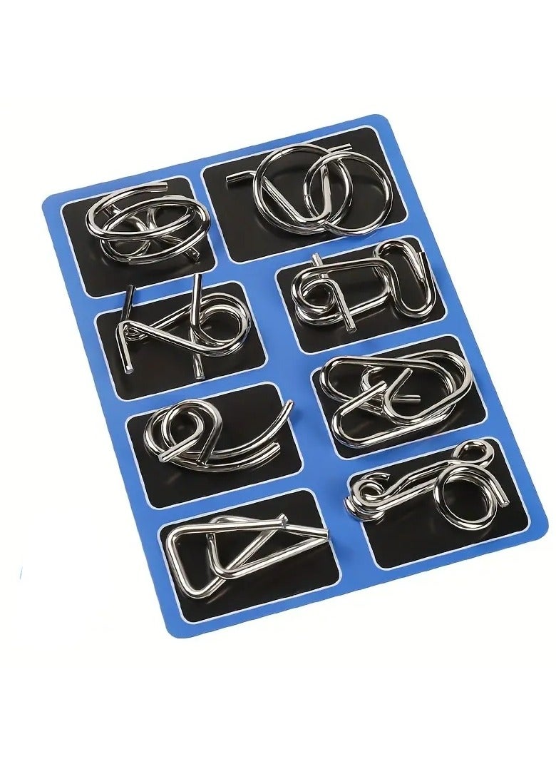 8 Pieces Of Intellectual Metal Puzzle Games That Stimulate The Child To Think And Creativity And Teach The Meaning Of Patience And Relieve Pressure A Set Of Puzzles Useful For Young And Old To Stimulate The Brain And Also For Entertainment An Interactive Game Between Family Members Is Also Useful As A Gift When The Child Succeeds In The Monthly Tests Blue Color  - Image 1