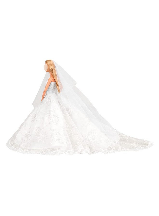باروا فستان زفاف مع حجاب أبيض للأميرات، ملابس حفلات مسائية، مجموعة ملابس مناسبة لدمية مقاس 11.5 بوصة - Image 2