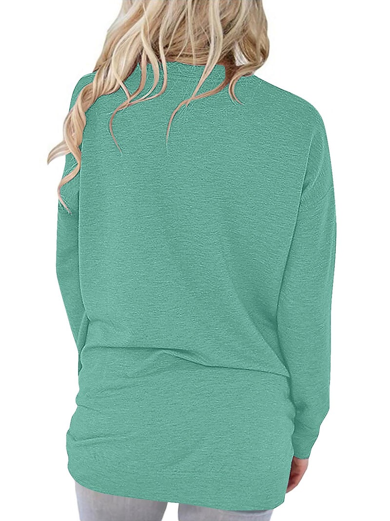 onlypuff Tops for Women Casual Loose Fit Pocket Shirts Graphic Fall Fashion Top Ladies Blouse Sweatshirts Teal XL - Image 3
