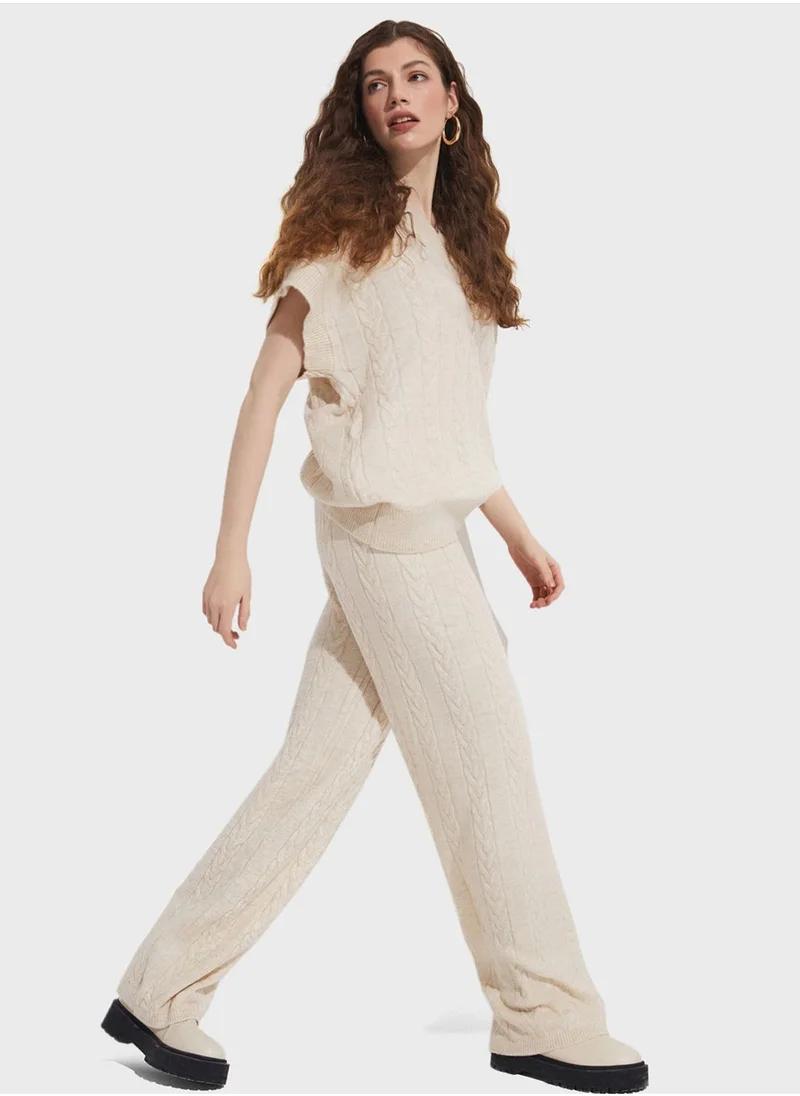 JUNE V-Neck Cable Knitted Sweater & Pants Set