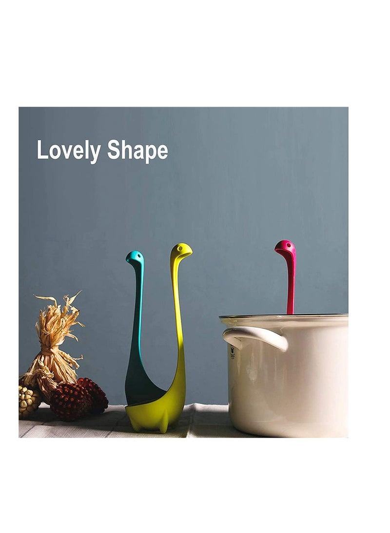 SYOSI Soup Ladle Spons Loch Ness Monster Spoon Cute Kitchenware Household Gadgets 3 PCS Dinosaur Long Handle Standing Plastic Generic Cartoon Design (Lake Blue/Grass Green/Rose Red) - Image 5