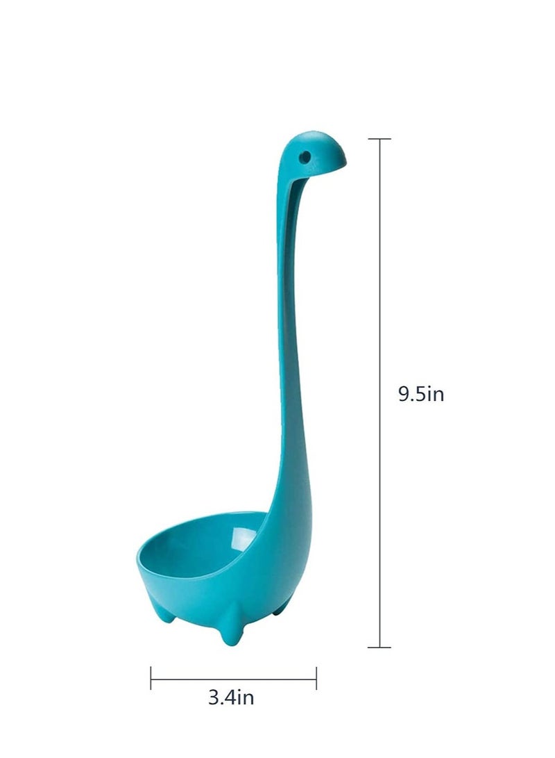SYOSI Soup Ladle Spons Loch Ness Monster Spoon Cute Kitchenware Household Gadgets 3 PCS Dinosaur Long Handle Standing Plastic Generic Cartoon Design (Lake Blue/Grass Green/Rose Red) - Image 2