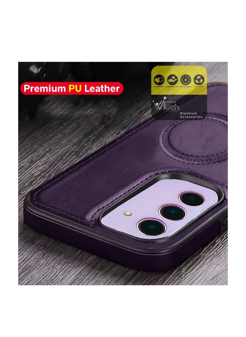 Wtech - Luxury Leather Magnetic Wireless Charging Original MagSafe Shockproof Case Cover For Samsung Galaxy S23 Plum - Image 1
