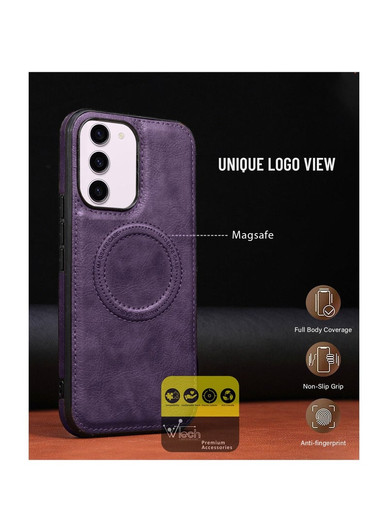 Wtech - Luxury Leather Magnetic Wireless Charging Original MagSafe Shockproof Case Cover For Samsung Galaxy S23 Plum - Image 1