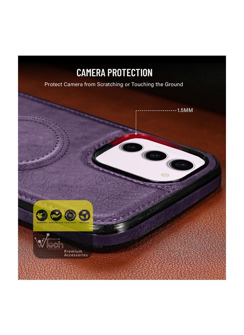 Wtech - Luxury Leather Magnetic Wireless Charging Original MagSafe Shockproof Case Cover For Samsung Galaxy S23 Plum - Image 1