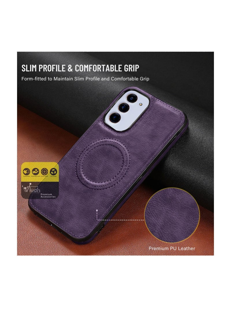 Wtech - Luxury Leather Magnetic Wireless Charging Original MagSafe Shockproof Case Cover For Samsung Galaxy S23 Plum - Image 1