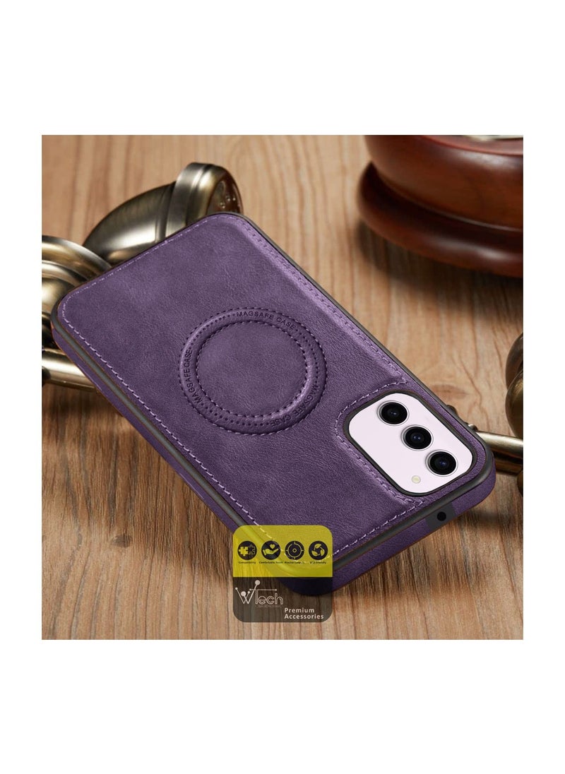 Wtech - Luxury Leather Magnetic Wireless Charging Original MagSafe Shockproof Case Cover For Samsung Galaxy S23 Plum - Image 1