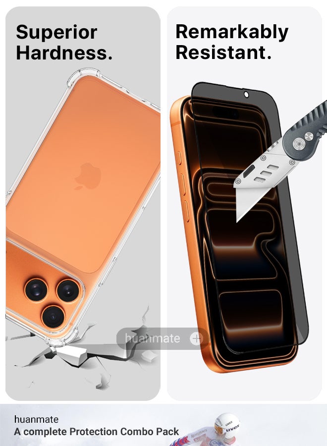 huanmate 3 in 1 Apple iPhone 17 Pro Max Protection Pack - Ultra Clear Shockproof Case, Anti-Peeping Privacy Glass Screen Protector & Camera Lens Protector, 360’ Protection, Easy Installation - Image 5