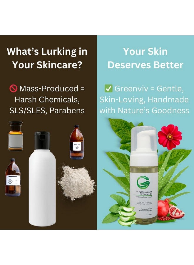 Greenviv 2% Hyaluronic Acid + 1% Vitamin B5 Intense Hydrating Foaming Face Wash | Deeply Hydrates, Plumps & Smoothens Dry Skin | 125ml - Image 3