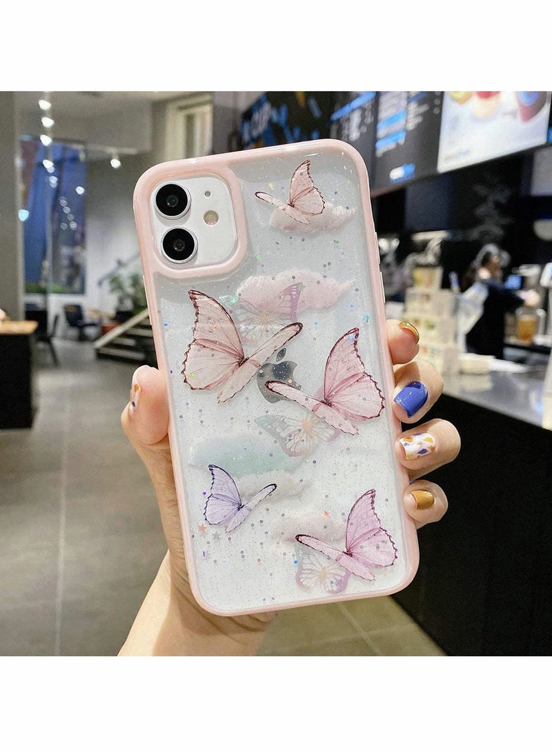 Y&D Compatible with iPhone 12 Pro Max Butterfly Case Cute Pretty Glitter Shockproof Soft Silicone Clear Girls Women Cover Case -Pink - Image 3