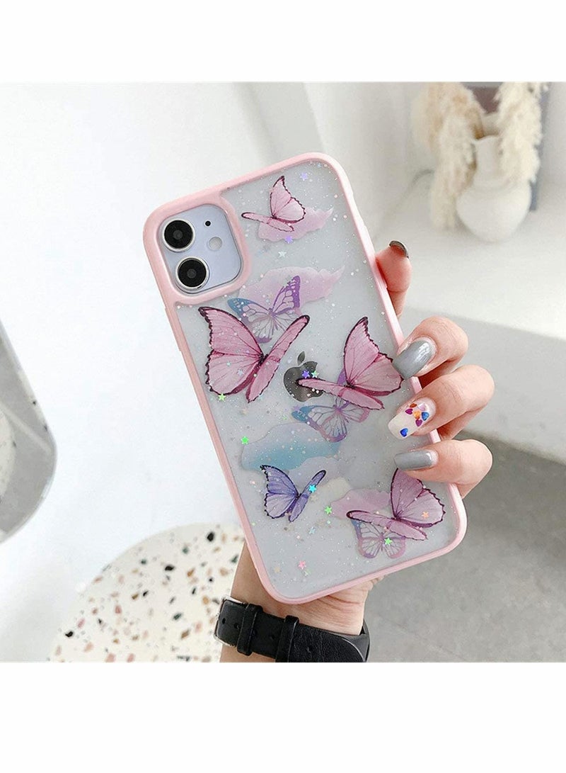 Y&D Compatible with iPhone 12 Pro Max Butterfly Case Cute Pretty Glitter Shockproof Soft Silicone Clear Girls Women Cover Case -Pink - Image 2