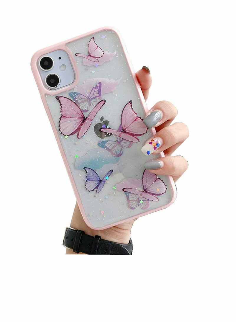 Y&D Compatible with iPhone 12 Pro Max Butterfly Case Cute Pretty Glitter Shockproof Soft Silicone Clear Girls Women Cover Case -Pink - Image 1