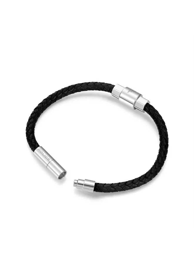Police Geometric Metal Black Braided Leather Bracelet for Men