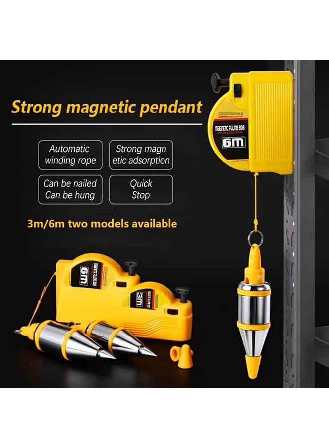 Heavy Duty Magnetic Plumb Bob 6m Wire Base Auto Winding Quick Stop for Construction - Image 1