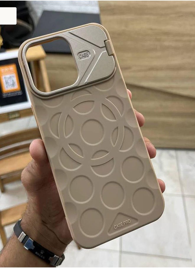 Iphone 15 Pro Max Silicone TPU Case with Fashion and Unique Design,  Invisible Stand, Support Magnetic Charging, Compatible with Iphone 15 Pro Max - Gold