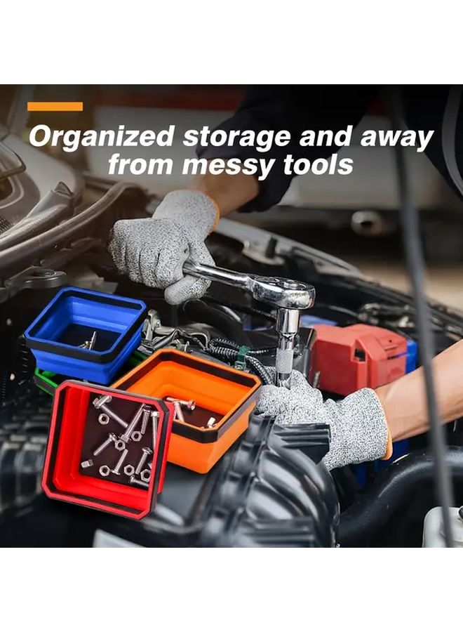 Heavy Duty Magnetic Parts Tray Collapsible Tool Organizer Non Slip Base Orange - Image 5