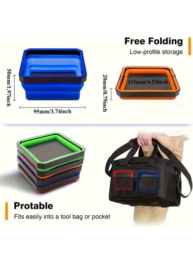 Heavy Duty Magnetic Parts Tray Collapsible Tool Organizer Non Slip Base Orange - Image 3