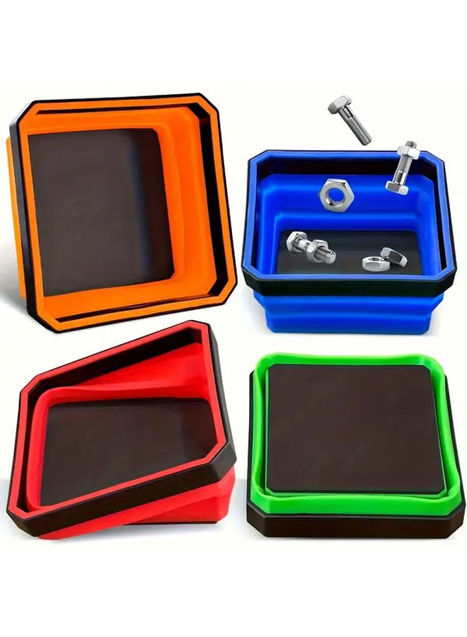 Heavy Duty Magnetic Parts Tray Collapsible Tool Organizer Non Slip Base Orange - Image 2