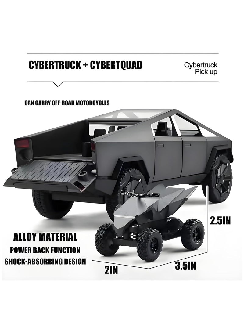 Tesla Cybertruck Pickup With Motorcycle Alloy Car Model Diecast Toy Vehicle Sound and Light Simitation Cars Model Toys Gift - Image 3