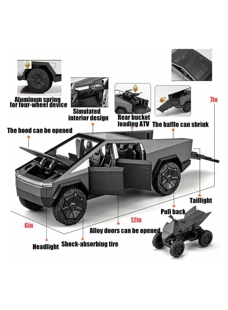 Tesla Cybertruck Pickup With Motorcycle Alloy Car Model Diecast Toy Vehicle Sound and Light Simitation Cars Model Toys Gift - Image 5