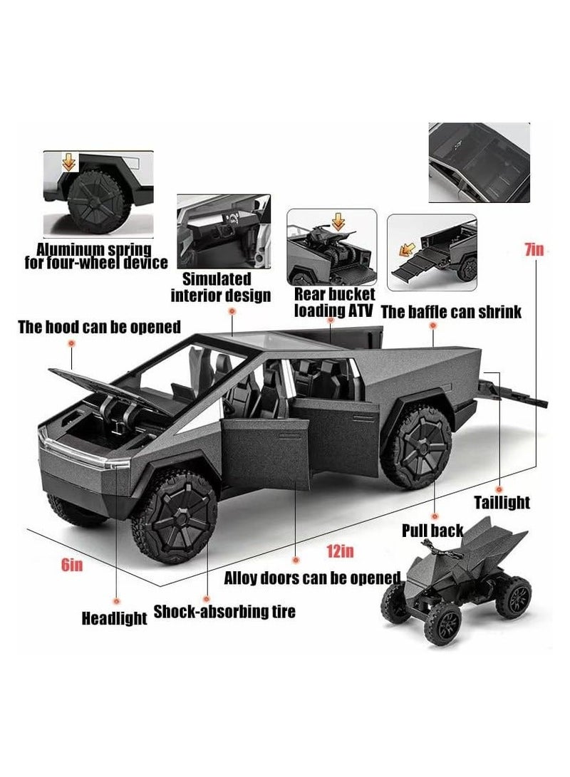 REZZOSS 1:24 Scale Tesla Cybertruck Diecast Metal Model Car Toy with Cyberquad ATV | Pull Back Vehicle with LED Lights & Sound | Collectible Pickup Truck Display | Birthday, Eid, Christmas Gift for Kids & Adults - Image 5