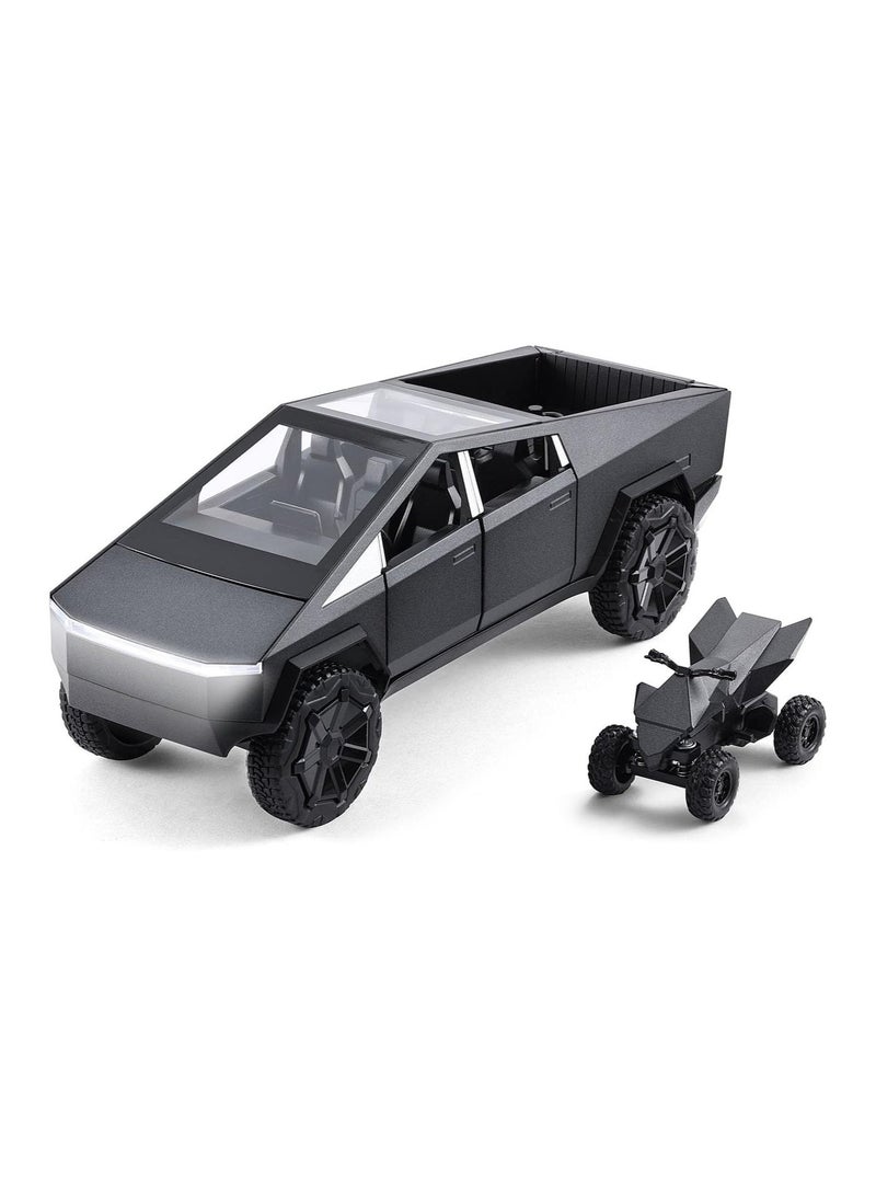 REZZOSS 1:24 Scale Tesla Cybertruck Diecast Metal Model Car Toy with Cyberquad ATV | Pull Back Vehicle with LED Lights & Sound | Collectible Pickup Truck Display | Birthday, Eid, Christmas Gift for Kids & Adults - Image 1
