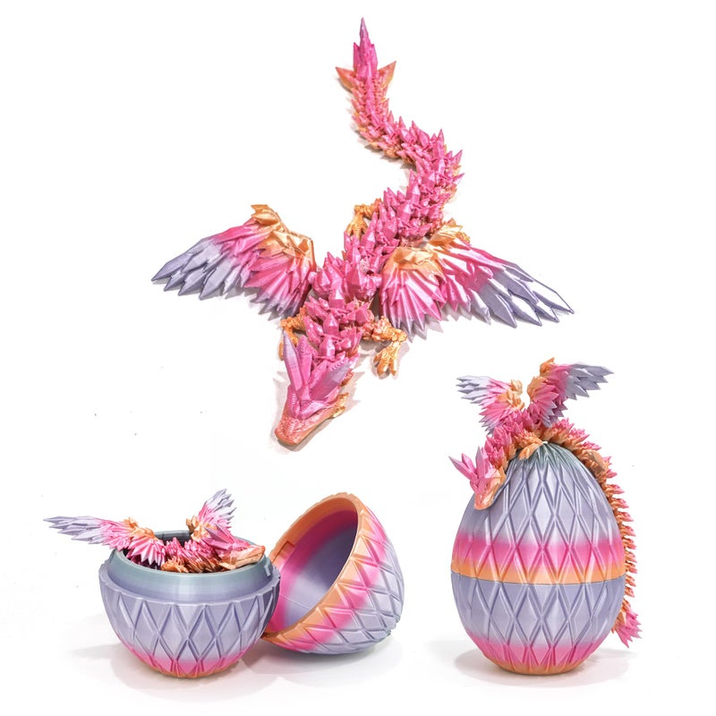 Flavery 3D Printed Flying Dragon Egg  Winged Dragon in Diamond Easter Eggs Flexible Crystal Animal Inside Mystery 3D Gift Desk Decoration Fidget Toy Candy Color Rainbow